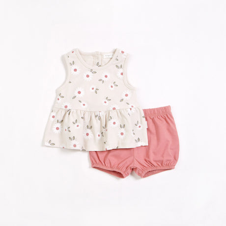 Daisy Print on Crème Peplum Shorts Set | Petit Lem - Jenni Kidz