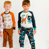 Organic Cotton Two Piece Dino Printed Pajama Set | DEUX PAR DEUX - Jenni Kidz