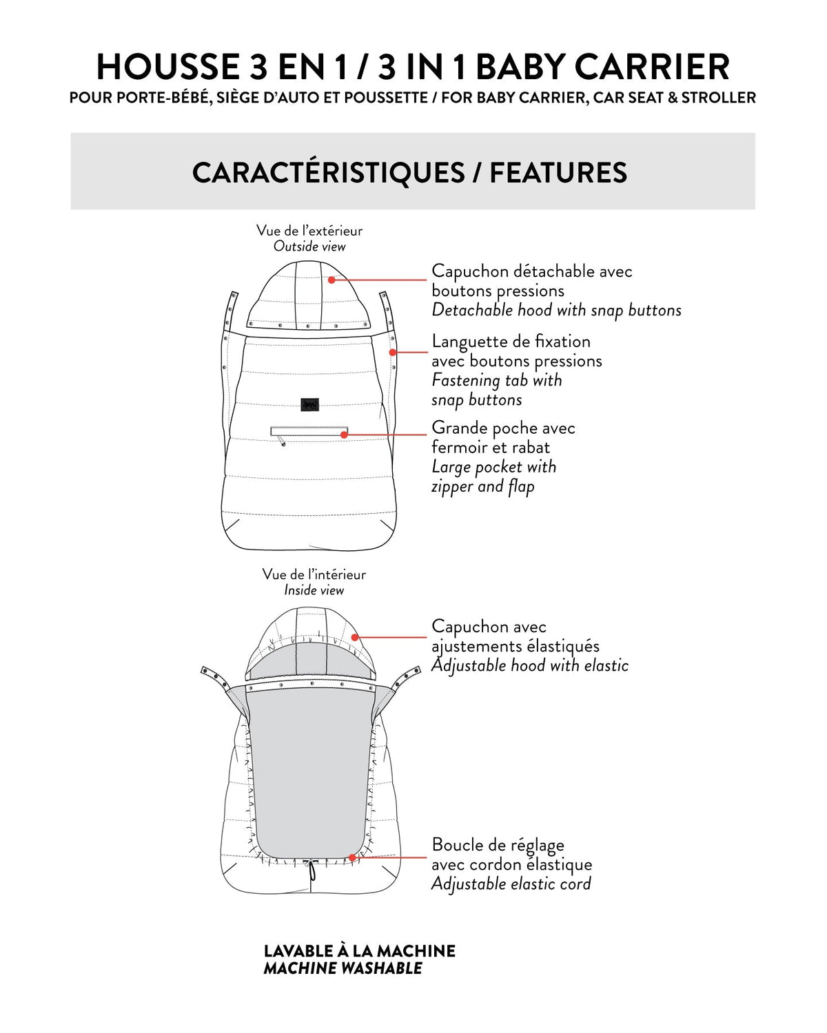 Deux par Deux Multi-Function Baby Carrier For Car Seats And Strollers Black