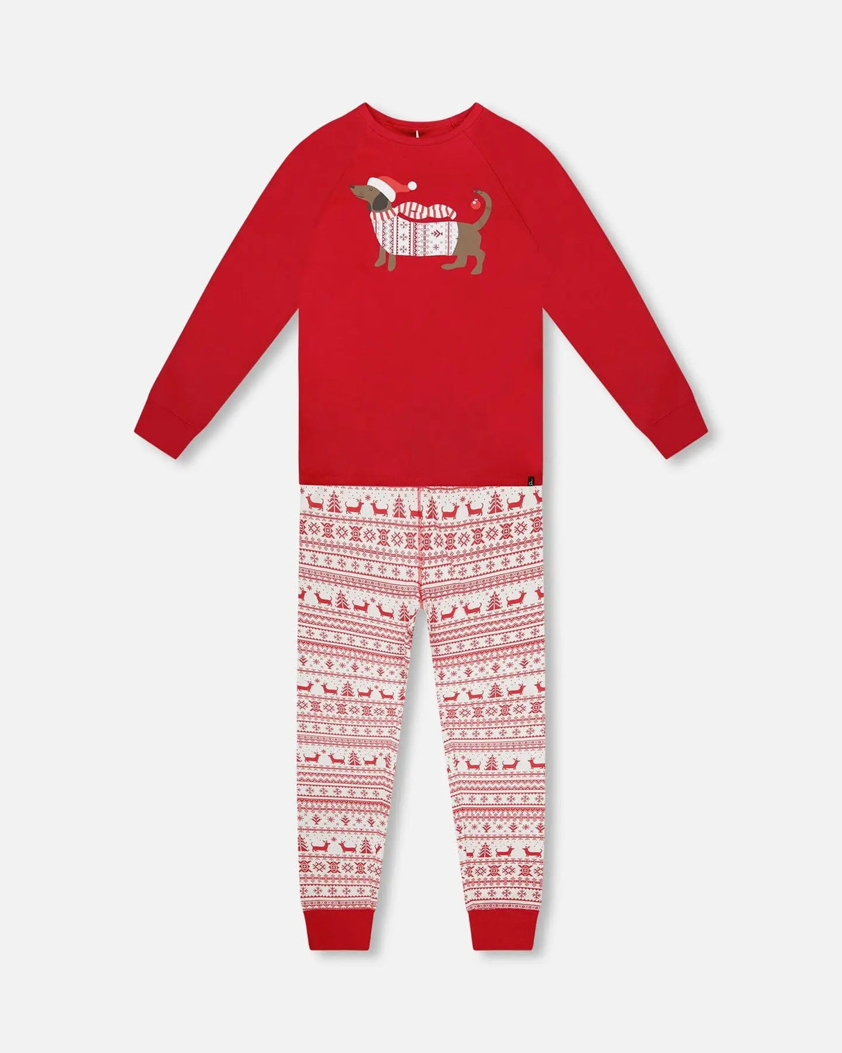 Adult Men Organic Cotton Two-Piece Pajama Set Red And White Fairisle | Deux par Deux | Jenni Kidz