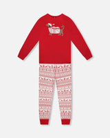 Adult Men Organic Cotton Two-Piece Pajama Set Red And White Fairisle | Deux par Deux | Jenni Kidz
