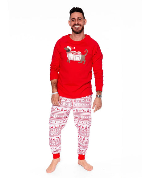 Adult Men Organic Cotton Two-Piece Pajama Set Red And White Fairisle | Deux par Deux | Jenni Kidz