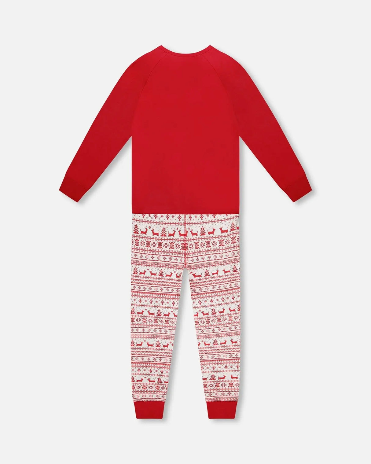 Adult Men Organic Cotton Two-Piece Pajama Set Red And White Fairisle | Deux par Deux | Jenni Kidz