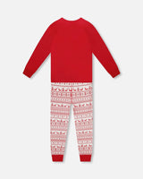 Adult Men Organic Cotton Two-Piece Pajama Set Red And White Fairisle | Deux par Deux | Jenni Kidz