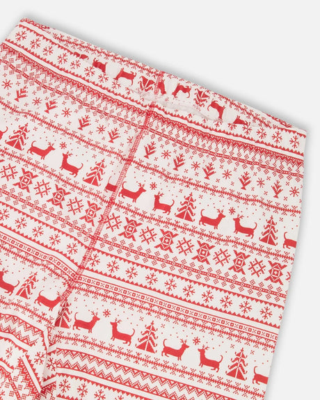 Adult Men Organic Cotton Two-Piece Pajama Set Red And White Fairisle | Deux par Deux | Jenni Kidz