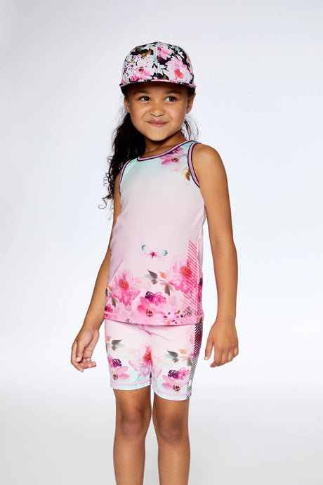 Athletic Biker Shorts Gradient Pink Printed Big Flowers | Deux par Deux | Jenni Kidz