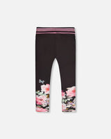 Athletic Leggings Black Printed Big Flowers | Deux par Deux | Jenni Kidz