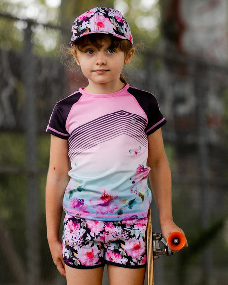 Athletic Shorts Black Printed Big Flowers | Deux par Deux | Jenni Kidz