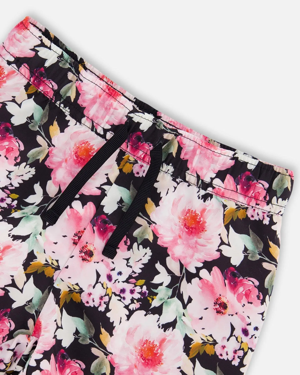 Athletic Shorts Black Printed Big Flowers | Deux par Deux | Jenni Kidz