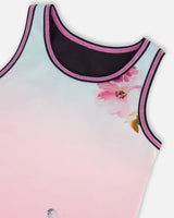 Athletic Tank Gradient Pink Printed Big Flowers | Deux par Deux | Jenni Kidz