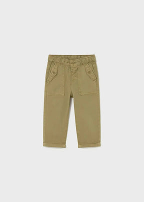 Mayoral baby boy Khaki twill pants with adjustable waist, straight leg, and classic pocket detail.