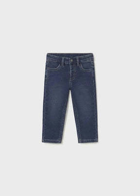 Mayoral baby boy Dark Denim/Navy slim fit jeans with adjustable waist and classic pocket styling.