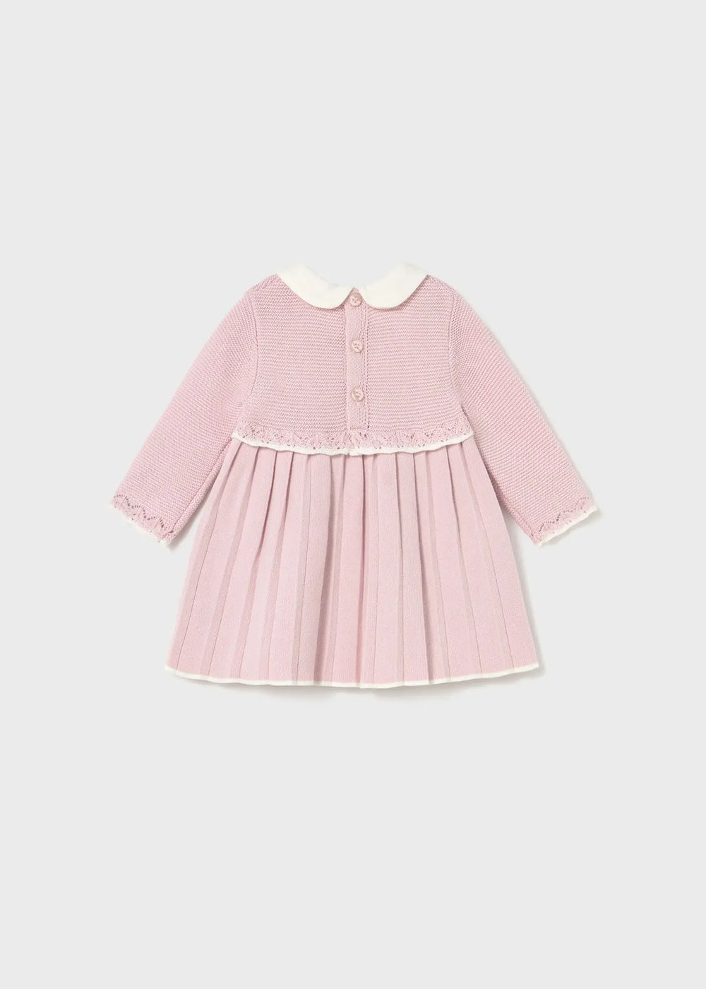 Back view of Mayoral baby girl knit dress with button fastening