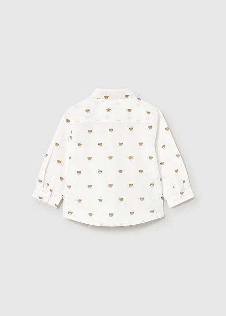 Back view of Mayoral baby printed shirt showing long sleeves and buttoned cuffs