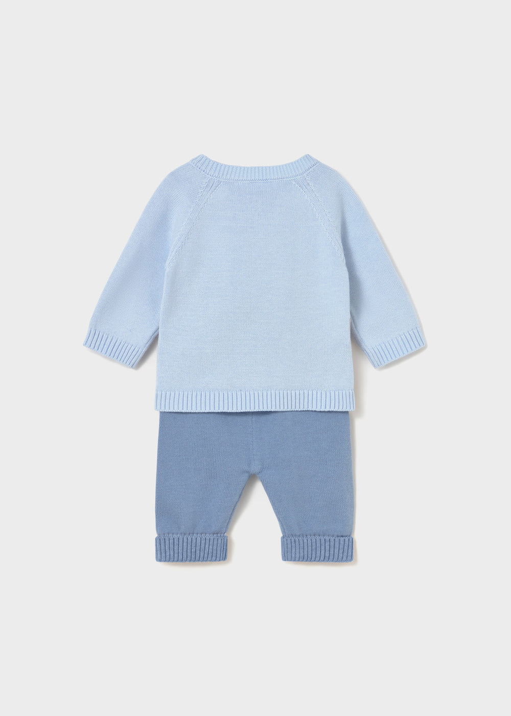 Back view of Mayoral newborn knit pants and matching sweater outfit