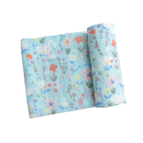 Angel Dear Blue Swans bamboo muslin swaddle blanket 47 x 47 inch