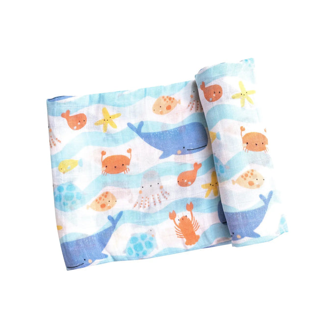 Bamboo Muslin Swaddle Blanket - Wavey Sea Creatures | Angel Dear | Angel Dear | Jenni Kidz