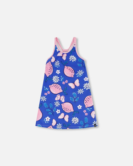 Beach Dress Royal Blue Printed Pink Lemon | Deux par Deux | Jenni Kidz