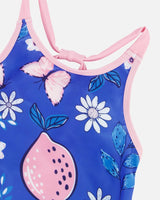 Beach Dress Royal Blue Printed Pink Lemon | Deux par Deux | Jenni Kidz