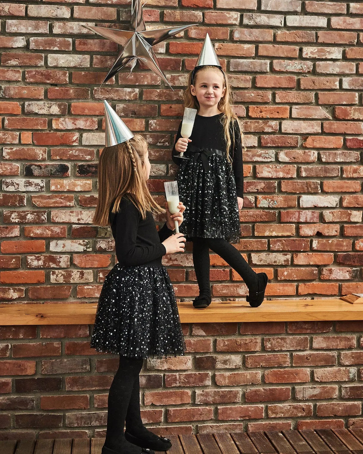 Bi-Material Dress With Glittering Tulle Skirt Black | Deux par Deux | Jenni Kidz