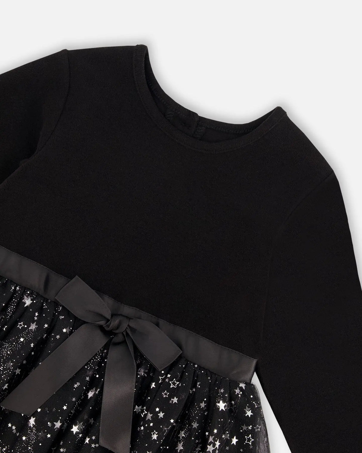 Bi-Material Dress With Glittering Tulle Skirt Black | Deux par Deux | Jenni Kidz