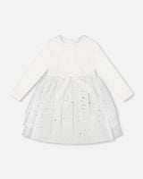 Bi-Material Dress With Glittering Tulle Skirt Off White | Deux par Deux | Jenni Kidz