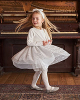 Bi-Material Dress With Glittering Tulle Skirt Off White | Deux par Deux | Jenni Kidz