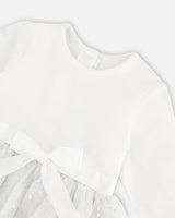 Bi-Material Dress With Glittering Tulle Skirt Off White | Deux par Deux | Jenni Kidz