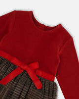 Bi-Material Dress With Glittering Tulle Skirt Red Plaid | Deux par Deux | Jenni Kidz