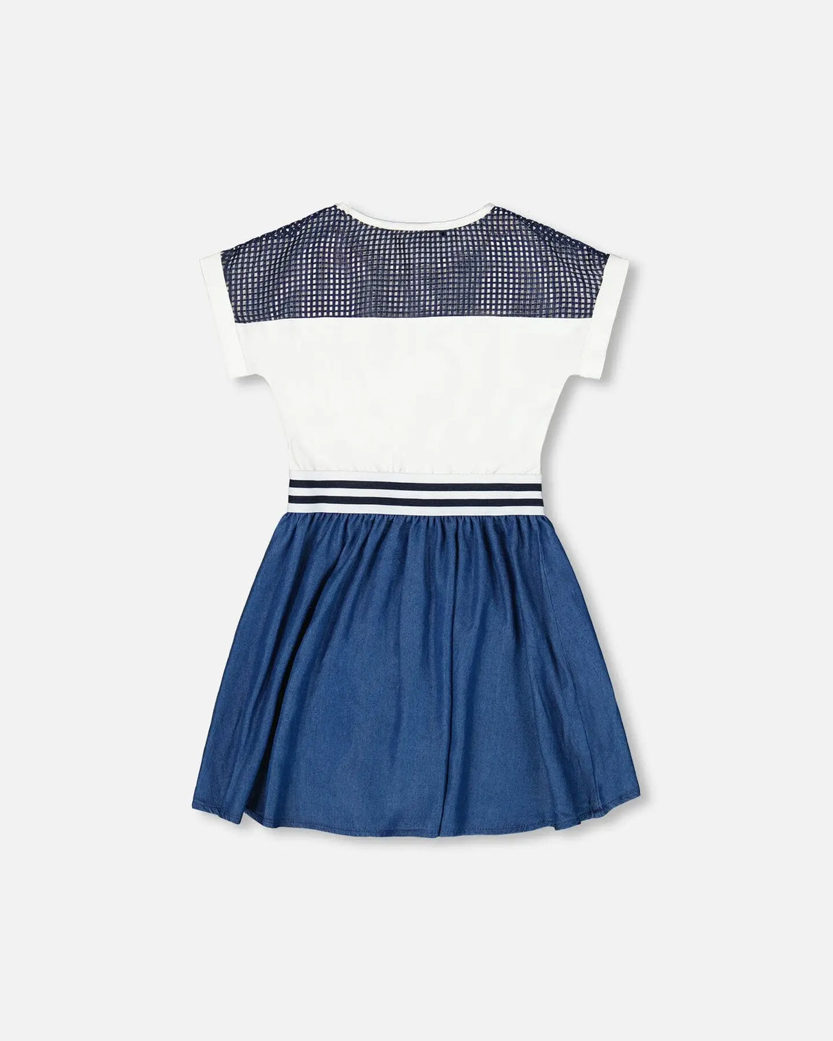 Bi-Material Organic Cotton And Chambray Dress Multicolored And Denim | Deux par Deux | Jenni Kidz