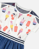 Bi-Material Organic Cotton And Chambray Dress Multicolored And Denim | Deux par Deux | Jenni Kidz