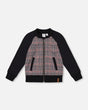 Bi-Material Zip Front Jacket Gray And Black Plaid | Deux par Deux | Jenni Kidz