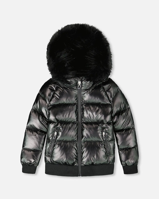 Black Quilted Bomber-Style Winter Coat | Deux par Deux | Jenni Kidz