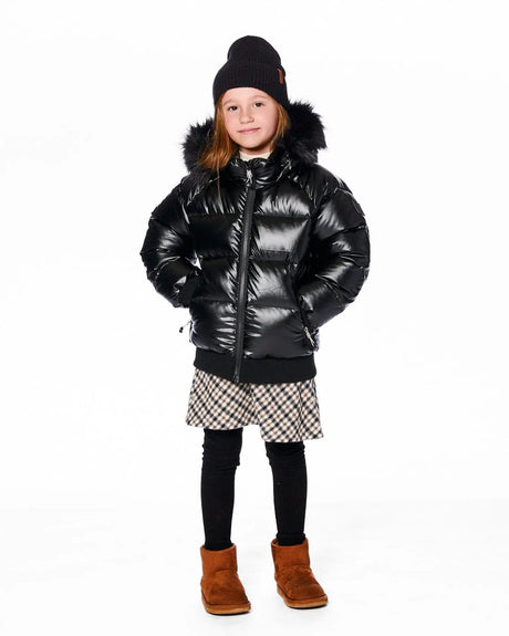 Black Quilted Bomber-Style Winter Coat | Deux par Deux | Jenni Kidz
