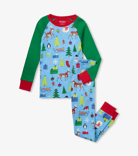 Blue Christmas Raglan Kids Organic Cotton Pajama Set | Hatley | Hatley | Jenni Kidz