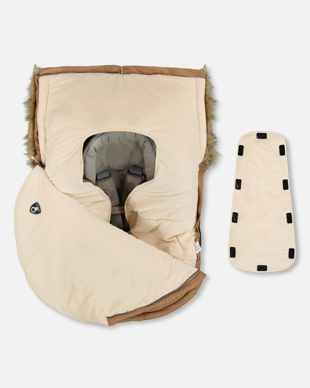Flat lay: car-seat & stroller baby gear set with beanie and blanket — order now