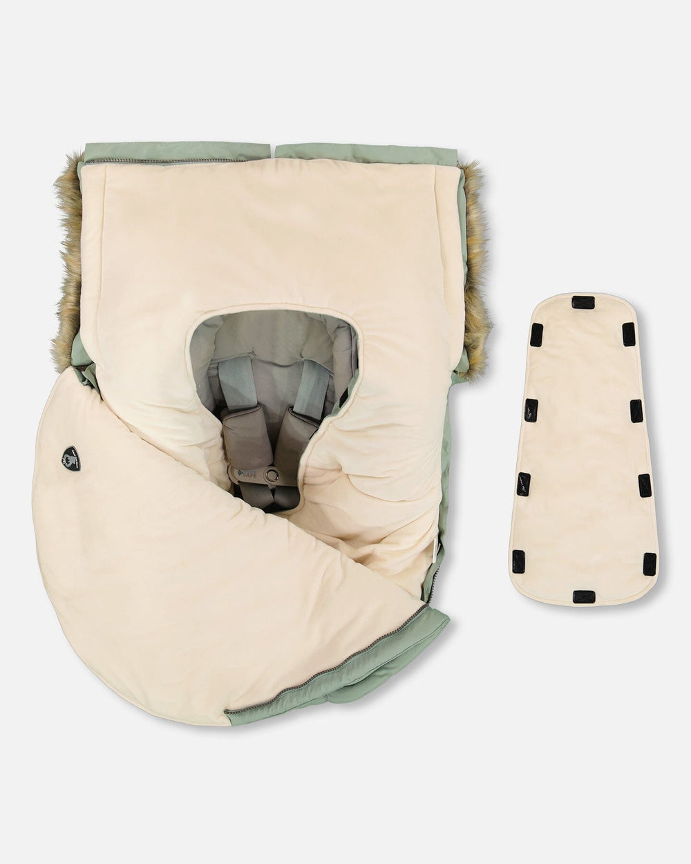 Inside view velour lining on winter baby sleeping bag