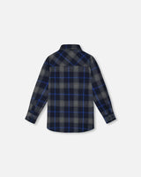 Button Down Flannel Shirt With Pocket Plaid Navy And Gray | Deux par Deux | Jenni Kidz