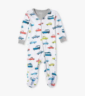 Hatley Cars footed sleeper for baby boys, organic cotton with car print