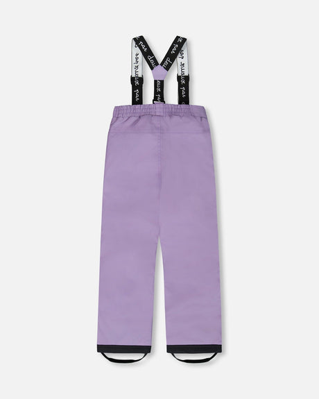 Close-up of Cordura® reinforced knees and hems – Deux par Deux purple snowsuit pants