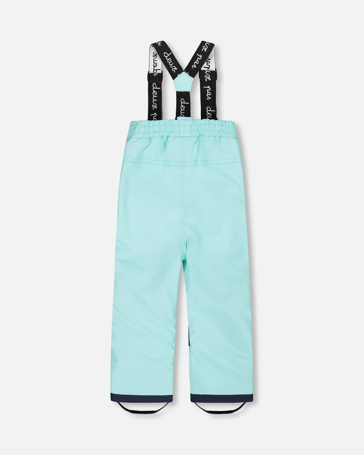Close-up of Cordura® reinforced knees on turquoise snowsuit pants – durable winter gear