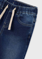 Close-up of elastic waistband with drawstring