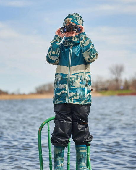Colorblock Printed Two-Piece Mid-Season Outerwear Set Forest Green With Black Pines | Deux par Deux | Jenni Kidz