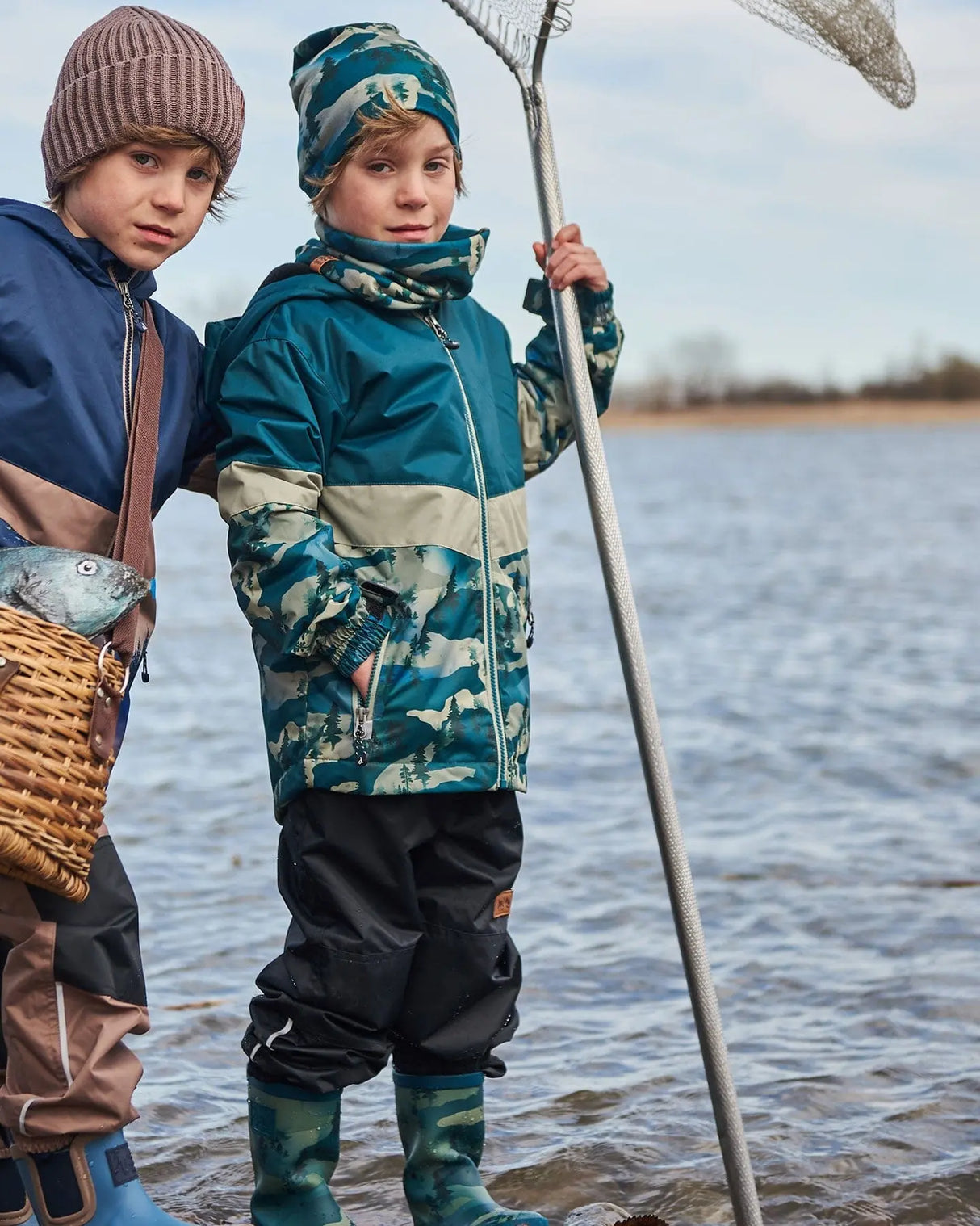 Colorblock Printed Two-Piece Mid-Season Outerwear Set Forest Green With Black Pines | Deux par Deux | Jenni Kidz