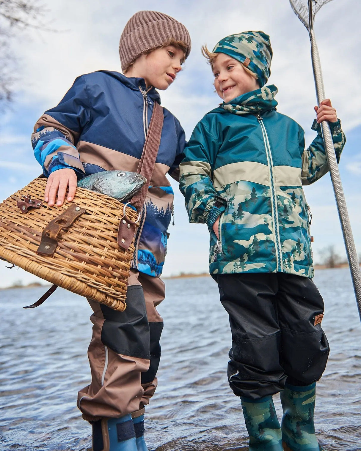 Colorblock Printed Two-Piece Mid-Season Outerwear Set Forest Green With Black Pines | Deux par Deux | Jenni Kidz