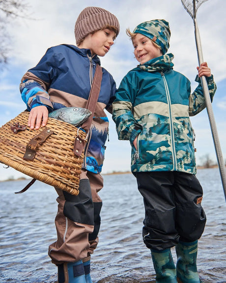 Colorblock Printed Two-Piece Mid-Season Outerwear Set Forest Green With Black Pines | Deux par Deux | Jenni Kidz