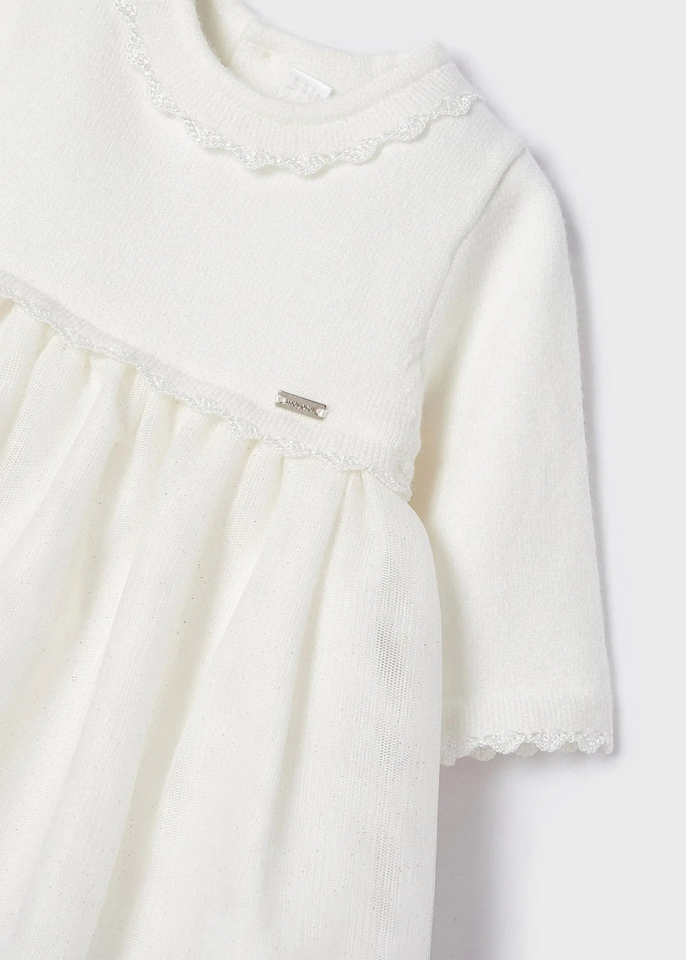 Combined Knit & Sparkle Tulle Formal Baby Girls Dress - Off White | Mayoral | Mayoral | Jenni Kidz