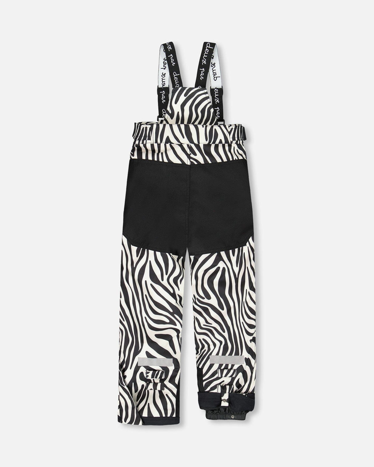 Cordura® reinforced knees and seat detail on Deux par Deux zebra snowsuit pants
