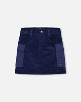 Corduroy Cargo Pocket Skirt Navy | Deux par Deux | Jenni Kidz