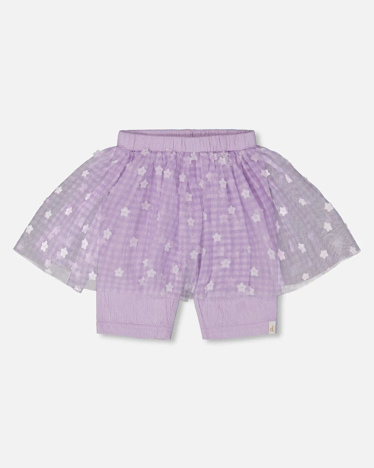 Crinkle Biker Short With Flower Mesh Skirt Lilac With White Flowers | Deux par Deux | Jenni Kidz